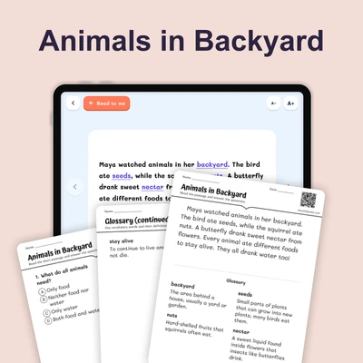 Animals in Backyard - reading educational content