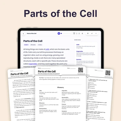 Parts of the Cell - reading educational content