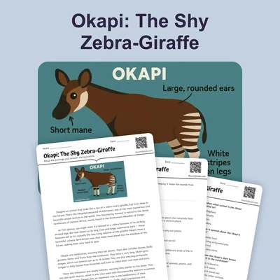 Okapi: The Shy Zebra-Giraffe - reading educational content