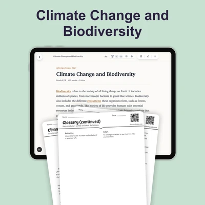 Climate Change and Biodiversity - reading educational content