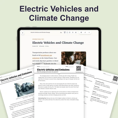 Electric Vehicles and Climate Change - reading educational content