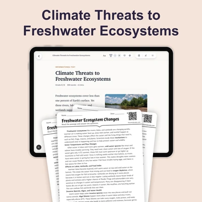 Climate Threats to Freshwater Ecosystem  - reading educational content