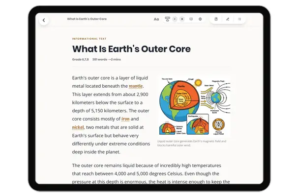 What Is Earth's Outer Core - reading educational content