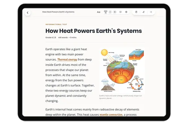 How Heat Powers Earth's Systems - reading educational content