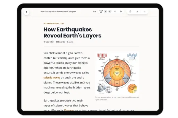 How Earthquakes Reveal Earth's Layers - reading educational content