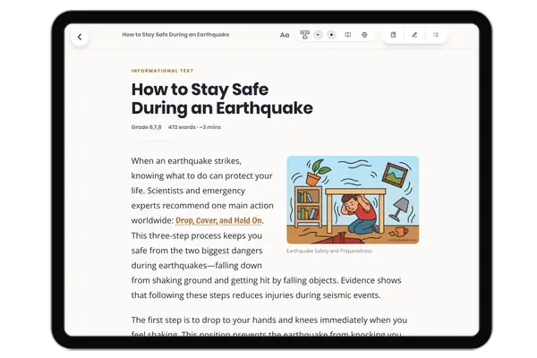 How to Stay Safe During an Earthquake - reading educational content