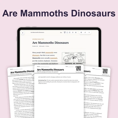 Are Mammoths Dinosaurs - reading educational content
