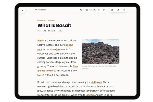What Is Basalt - reading educational content