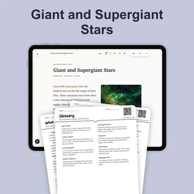 Giant and Supergiant Stars - reading educational content