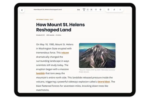How Mount St. Helens Reshaped Land - reading educational content