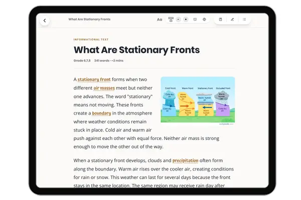 Stationary Fronts - reading educational content