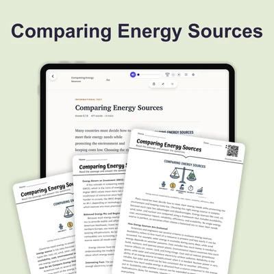 Comparing Energy Sources - reading educational content