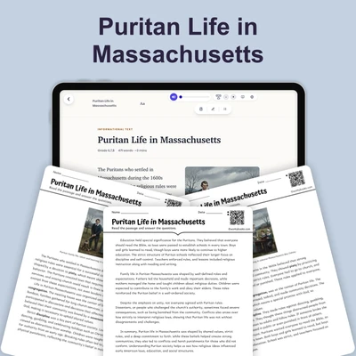 Puritan Life Massachusetts - reading educational content