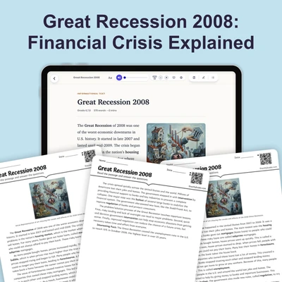 Great Recession 2008 - reading educational content