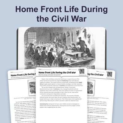 Home Front Life Civil War - reading educational content