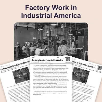 Factory Work in Industrial America - reading educational content
