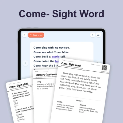 Come — Sight Word - reading educational content