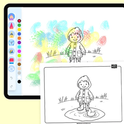Boy with Raincoat - coloring educational content