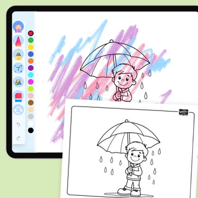 Boy with Umbrella - coloring educational content