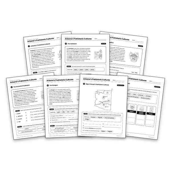 Arizona's Prehistoric Cultures worksheet for grade 3