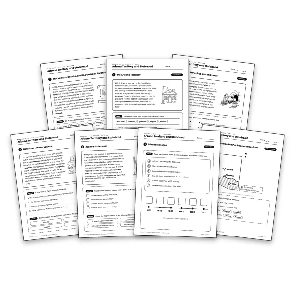 Arizona Territory and Statehood worksheet for grade 3