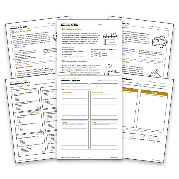 Economics for Kids - worksheet educational content