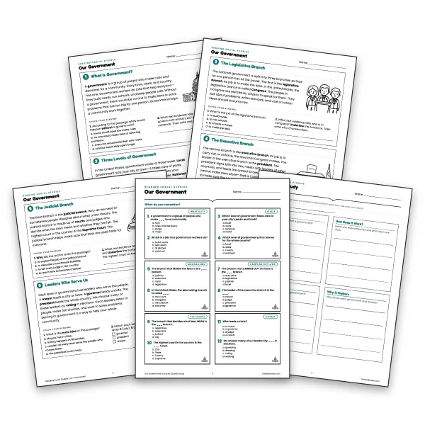 Our Government Reading Comprehension | Grades 3 - worksheet educational content