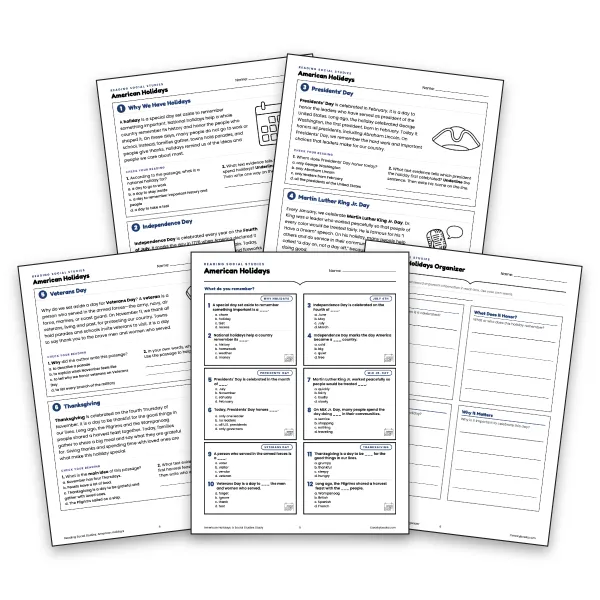 American Holidays Reading Comprehension - worksheet educational content