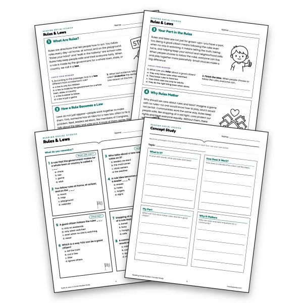 Rules & Laws Reading Cards | Grades 3 - worksheet educational content