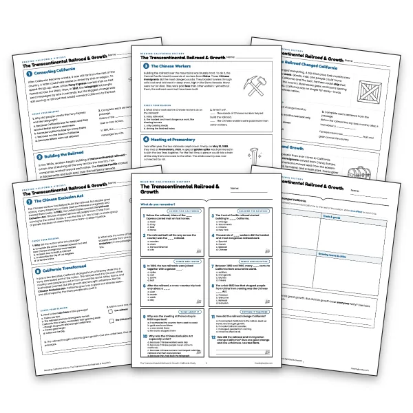 The Transcontinental Railroad & Growth - worksheet educational content