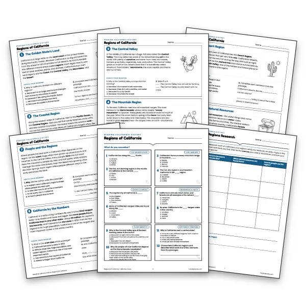 Regions of California - worksheet educational content