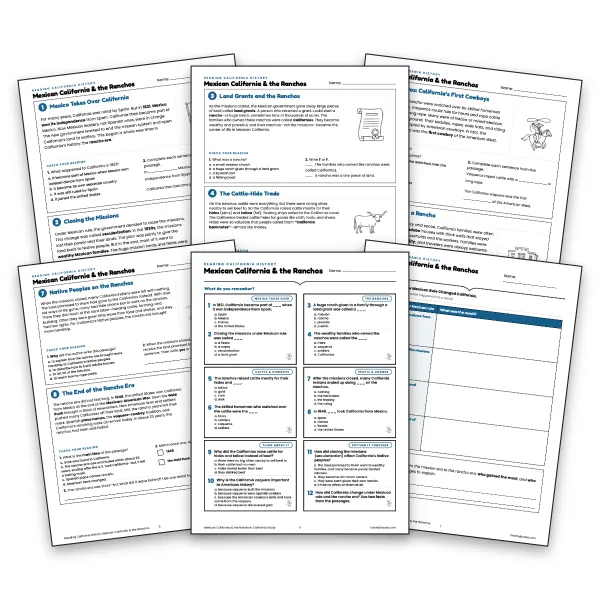 Mexican California & the Ranchos - worksheet educational content