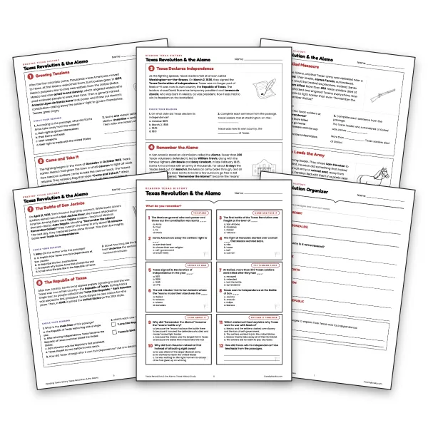 Texas Revolution & the Alamo - worksheet educational content