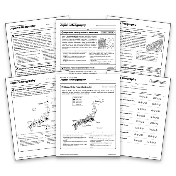 Japan's Geography— Map Activities  - worksheet educational content