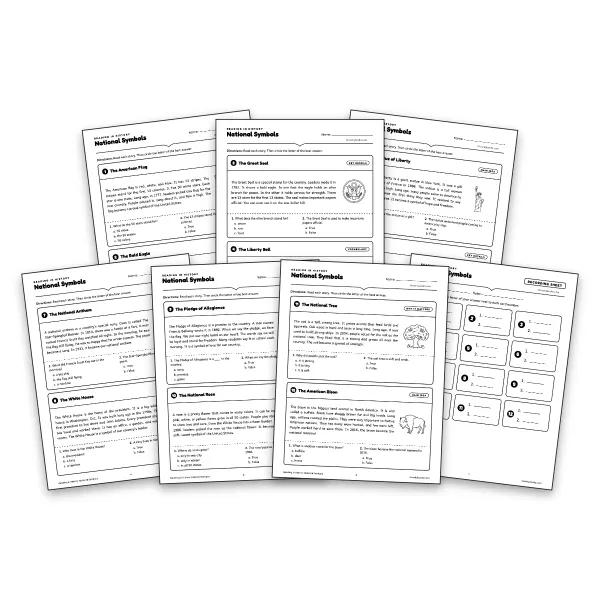 National Symbols Reading Cards  - worksheet educational content
