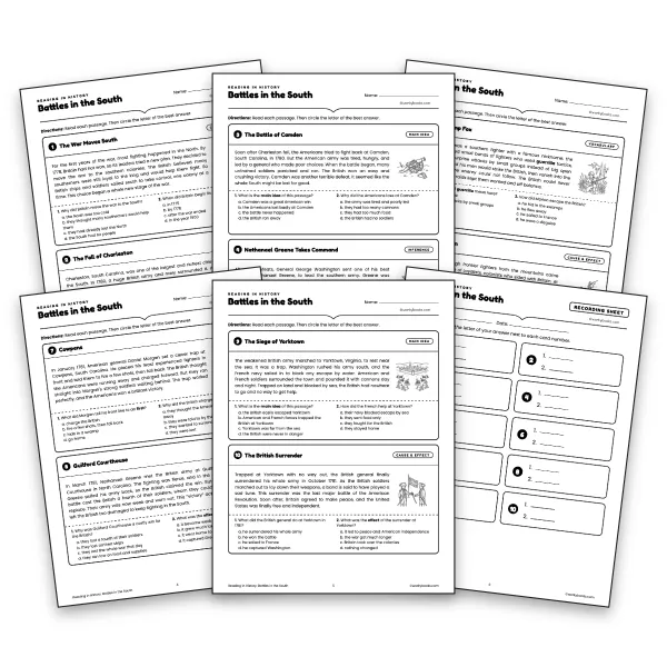 Battles in the South - worksheet educational content