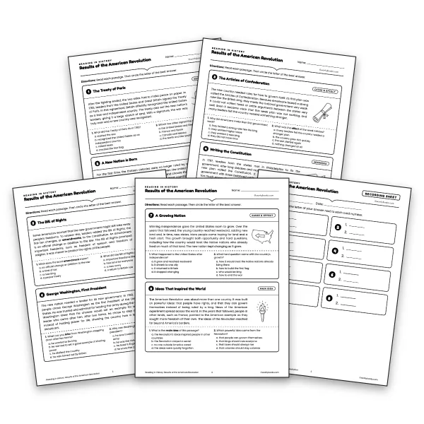 Results of the American Revolution - worksheet educational content
