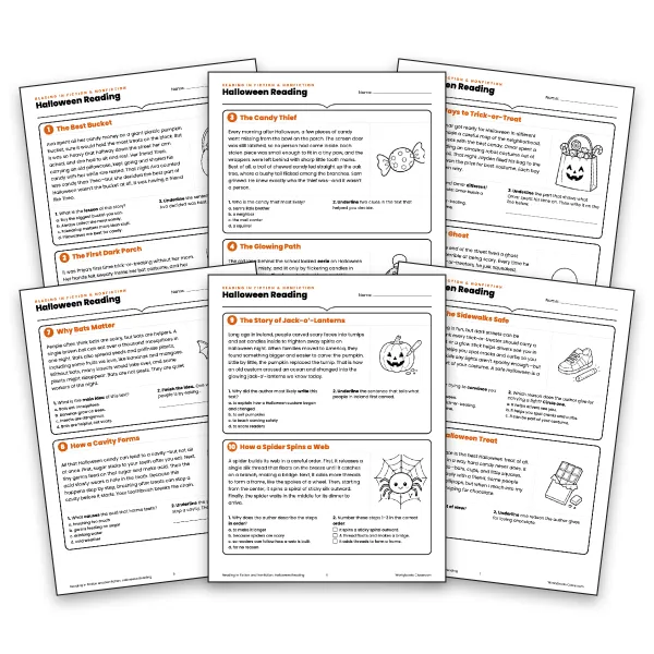 Halloween Reading Comprehension Task Cards - worksheet educational content