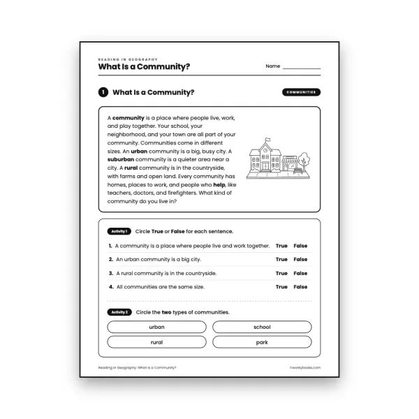 What Is a Community? worksheet for grade 3