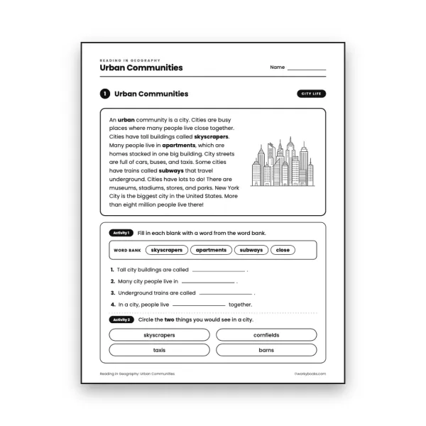 Urban Communities worksheet for grade 3