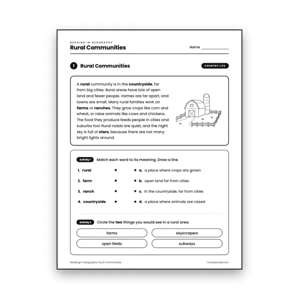 Rural Communities worksheet for grade 3