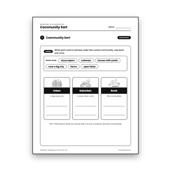 Community Sort worksheet for grade 3