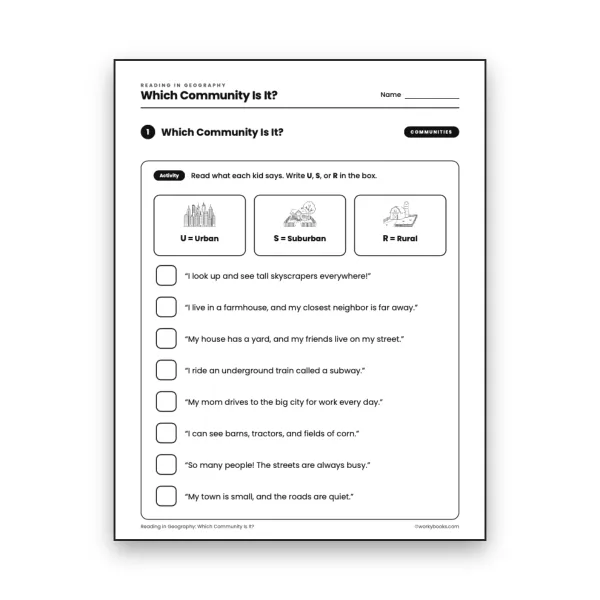 Grade 3 Which Community Is It? worksheet for grade 3