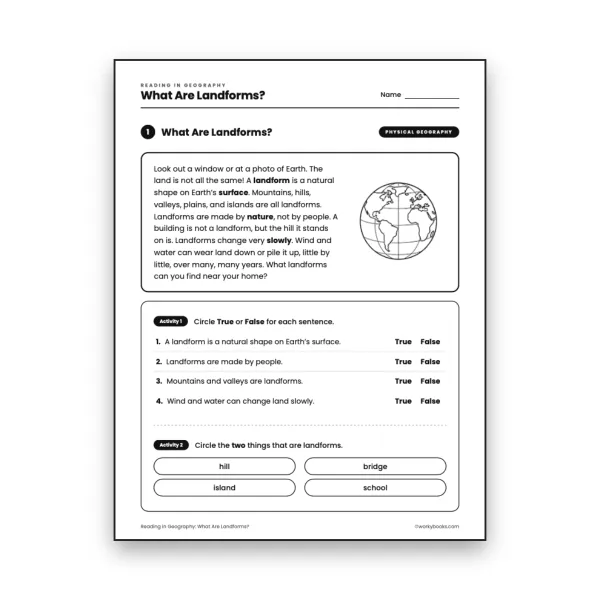 Grade 3 What Are Landforms? worksheet for grade 3
