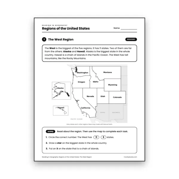 The West Region worksheet for grade 3