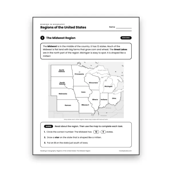 The Midwest Region worksheet for grade 3