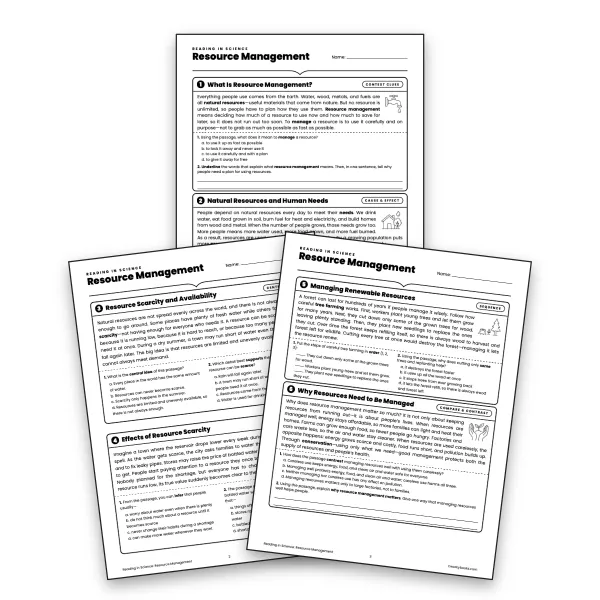 Resource Management - Reading in Science  - worksheet educational content
