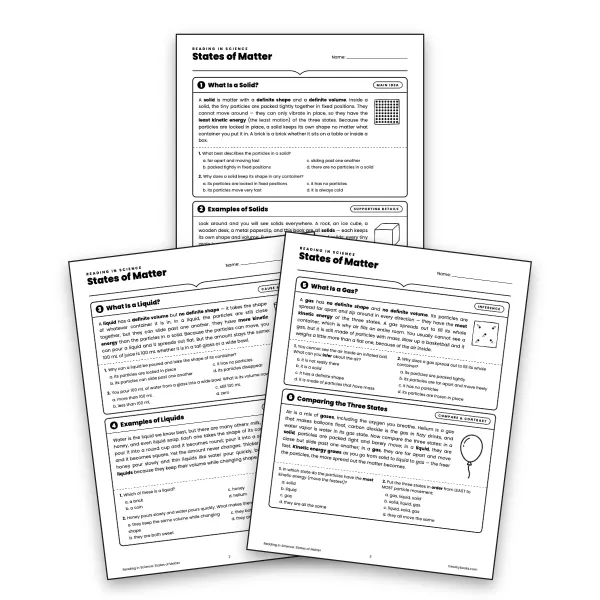 Reading in Science: States of Matter - worksheet educational content