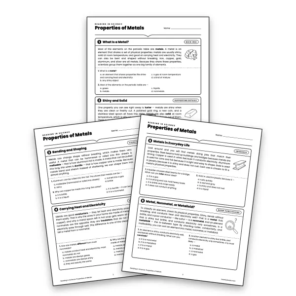 Reading in Science: Properties of Metals - worksheet educational content