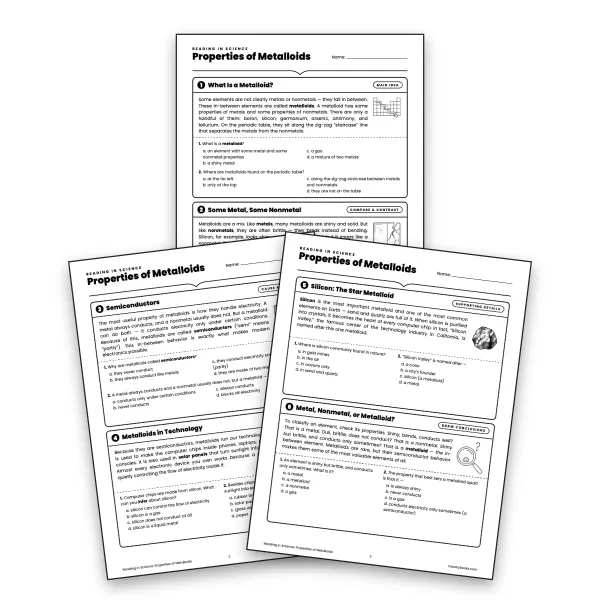 Reading in Science: Properties of Metalloids - worksheet educational content